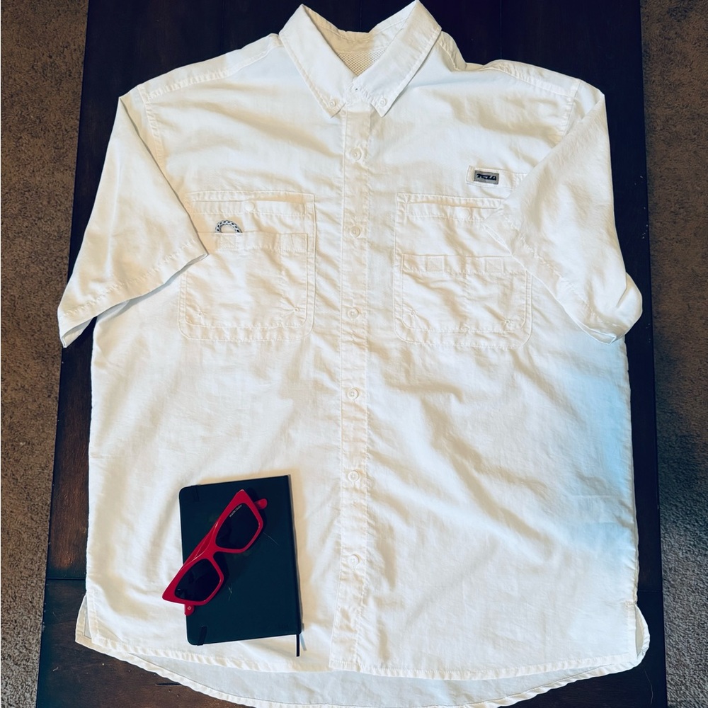 TSLA Men's White Fishing Shirt Large